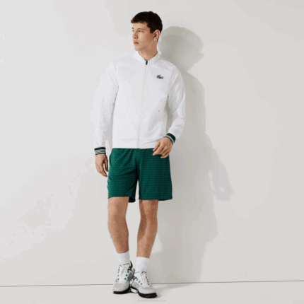 Men Lacoste V0ZN1598 Green White 256 SPORT Houndstooth Patterned Breathable Shorts