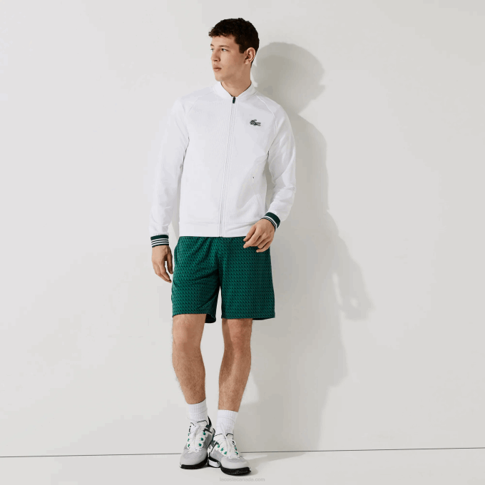 Men Lacoste V0ZN1598 Green White 256 SPORT Houndstooth Patterned Breathable Shorts - Image 1