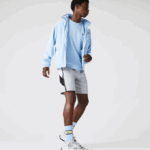 Men Lacoste V0ZN1603 Grey Chine White Black P0F Lettered Bands Fleece Bermuda Shorts - Image 2