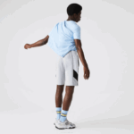 Men Lacoste V0ZN1603 Grey Chine White Black P0F Lettered Bands Fleece Bermuda Shorts - Image 3