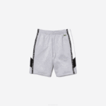 Men Lacoste V0ZN1603 Grey Chine White Black P0F Lettered Bands Fleece Bermuda Shorts - Image 5