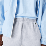 Men Lacoste V0ZN1603 Grey Chine White Black P0F Lettered Bands Fleece Bermuda Shorts - Image 6