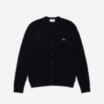 Men Lacoste V0ZN1605 Navy Blue 166 Relaxed Fit Tone-on-Tone Buttons Wool Cardigan