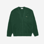 Men Lacoste V0ZN1606 Green 132 Relaxed Fit Tone-on-Tone Buttons Wool Cardigan
