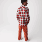 Men Lacoste V0ZN1607 White Red Navy Blue SXB Regular Fit Checkered Thick Flannel Overshirt - Image 3