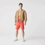 Men Lacoste V0ZN1608 Red 67G Crocodile Print Fleece Shorts