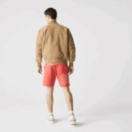 Men Lacoste V0ZN1608 Red 67G Crocodile Print Fleece Shorts - Image 3