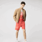 Men Lacoste V0ZN1608 Red 67G Crocodile Print Fleece Shorts - Image 4