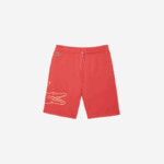 Men Lacoste V0ZN1608 Red 67G Crocodile Print Fleece Shorts - Image 5