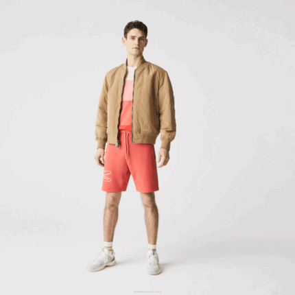 Men Lacoste V0ZN1608 Red 67G Crocodile Print Fleece Shorts