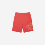 Men Lacoste V0ZN1608 Red 67G Crocodile Print Fleece Shorts - Image 6