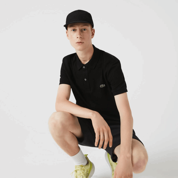 Men Lacoste V0ZN160 Black 031 Original L.12.12 Slim Fit Polo - Image 1