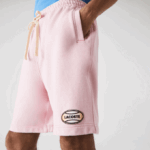 Men Lacoste V0ZN1611 Pink HCQ LIVE Flecked Cotton Fleece Shorts - Image 2