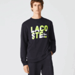 Men Lacoste V0ZN1615 Dark Grey 2Z8 Regular Fit Print Cotton Fleece Sweatshirt - Image 2