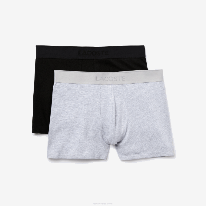 Men Lacoste V0ZN1616 Black Grey Chine SNP L.12.12 Pique Boxer Briefs 2-Pack - Image 5