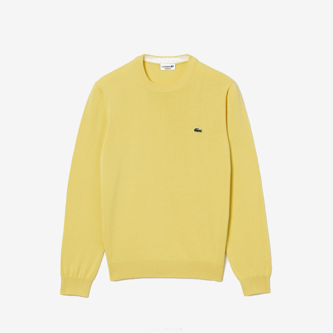 Men Lacoste V0ZN1617 Yellow 107 Organic Cotton Crew Neck Sweater - Image 4