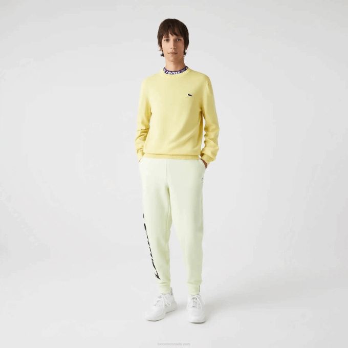 Men Lacoste V0ZN1617 Yellow 107 Organic Cotton Crew Neck Sweater - Image 1