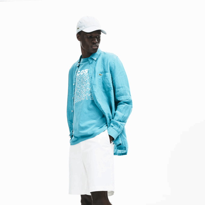 Men Lacoste V0ZN1618 White 001 Regular Fit Cotton Gabardine Bermuda Shorts - Image 2