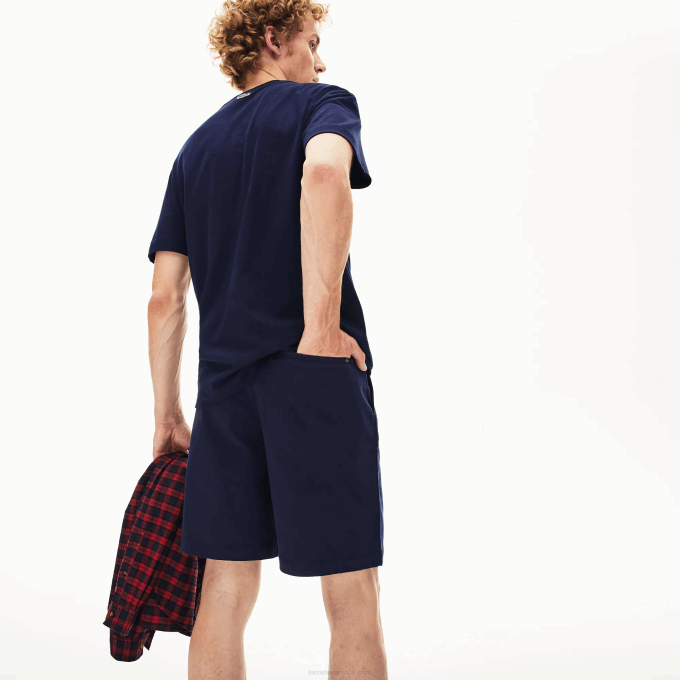 Men Lacoste V0ZN1619 Navy Blue 166 Regular Fit Cotton Gabardine Bermuda Shorts - Image 3