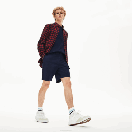 Men Lacoste V0ZN1619 Navy Blue 166 Regular Fit Cotton Gabardine Bermuda Shorts
