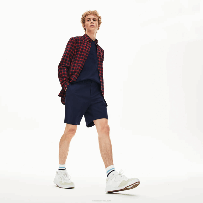 Men Lacoste V0ZN1619 Navy Blue 166 Regular Fit Cotton Gabardine Bermuda Shorts - Image 1