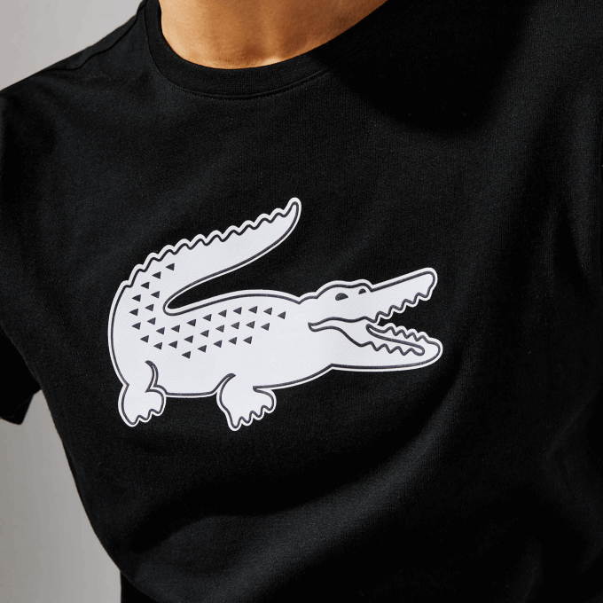Men Lacoste V0ZN161 Black White 258 SPORT 3D Print Crocodile Breathable Jersey T-Shirt - Image 2