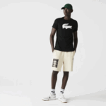Men Lacoste V0ZN161 Black White 258 SPORT 3D Print Crocodile Breathable Jersey T-Shirt