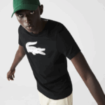 Men Lacoste V0ZN161 Black White 258 SPORT 3D Print Crocodile Breathable Jersey T-Shirt - Image 4