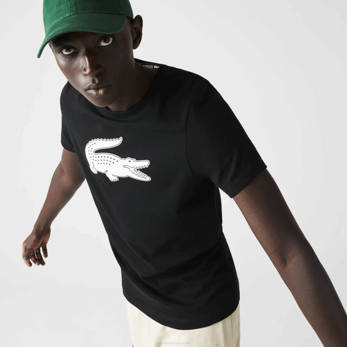 Men Lacoste V0ZN161 Black White 258 SPORT 3D Print Crocodile Breathable Jersey T-Shirt - Image 4