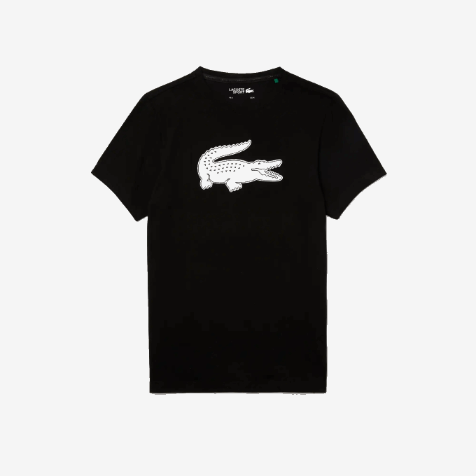 Men Lacoste V0ZN161 Black White 258 SPORT 3D Print Crocodile Breathable Jersey T-Shirt - Image 5
