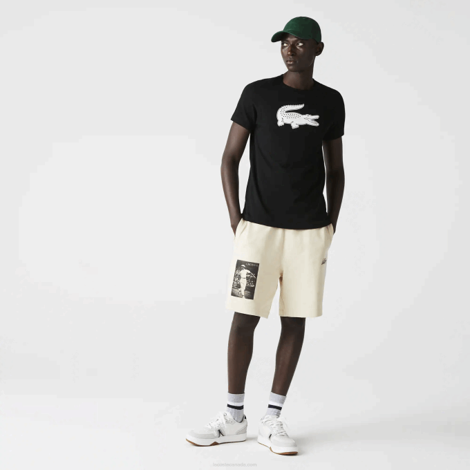 Men Lacoste V0ZN161 Black White 258 SPORT 3D Print Crocodile Breathable Jersey T-Shirt - Image 1