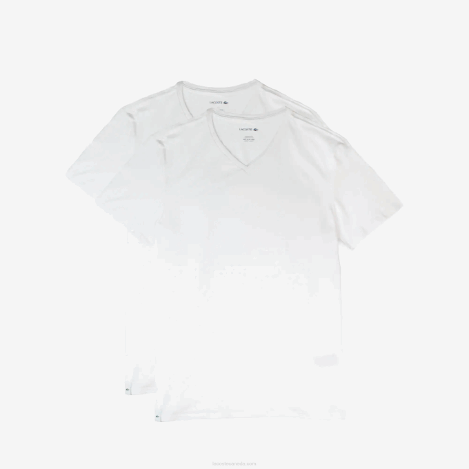 Men Lacoste V0ZN1623 White 001 V-neck Cotton Lounge T-shirt 2-Pack - Image 1