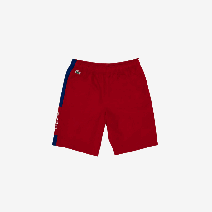 Men Lacoste V0ZN1625 Red Blue White WP7 SPORT Light Colorblock Shorts - Image 1