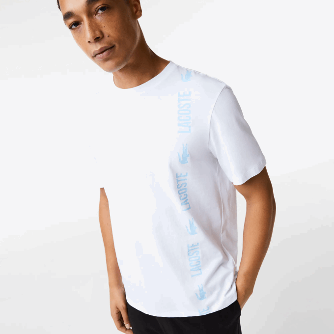 Men Lacoste V0ZN1627 White 001 Relaxed Fit Branded Crocodile T-Shirt - Image 1