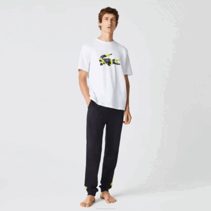Men Lacoste V0ZN1628 White 001 Graphic Print Cotton Jersey T-Shirt