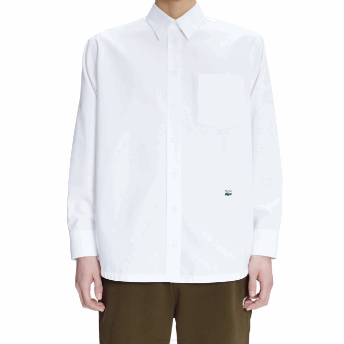 Men Lacoste V0ZN1631 White 001 A.P.C. Relaxed Fit Cotton Shirt - Image 3