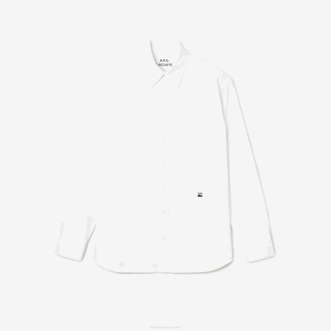 Men Lacoste V0ZN1631 White 001 A.P.C. Relaxed Fit Cotton Shirt - Image 4