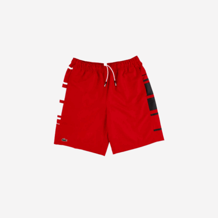 Men Lacoste V0ZN1633 Red White Black CMY SPORT Striped Shorts
