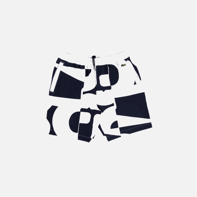 Men Lacoste V0ZN1637 Navy Blue White 525 Heritage Graphic Print Cotton Fleece Shorts - Image 1