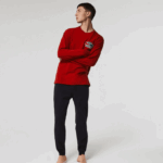 Men Lacoste V0ZN1639 Red Navy Blue RX1 Long Stretch Cotton Pyjamas Set