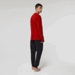 Men Lacoste V0ZN1639 Red Navy Blue RX1 Long Stretch Cotton Pyjamas Set - Image 3