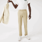 Men Lacoste V0ZN1642 Beige 68S Cotton And Linen Blend Pleated Pants - Image 2