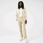 Men Lacoste V0ZN1642 Beige 68S Cotton And Linen Blend Pleated Pants