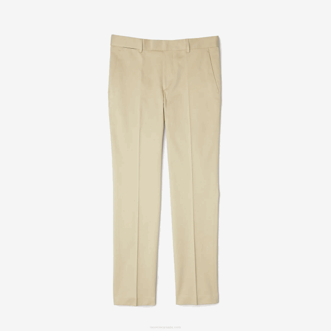 Men Lacoste V0ZN1642 Beige 68S Cotton And Linen Blend Pleated Pants - Image 4