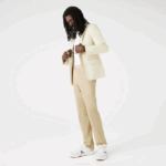 Men Lacoste V0ZN1642 Beige 68S Cotton And Linen Blend Pleated Pants - Image 5