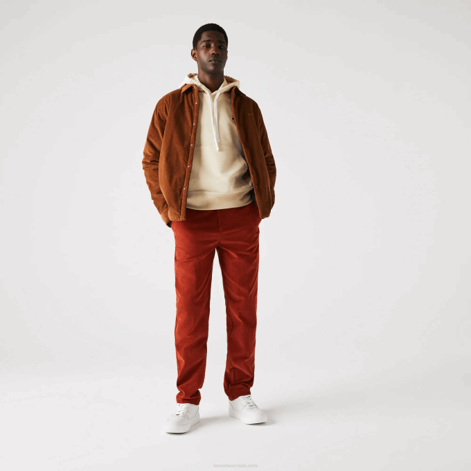 Men Lacoste V0ZN1643 Brown QL2 Straight Corduroy Pants - Image 2