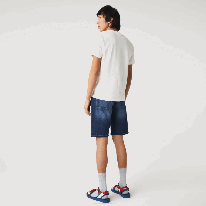 Men Lacoste V0ZN1644 Blue MK9 Slim Fit Stretch Cotton Denim Bermuda Shorts - Image 3