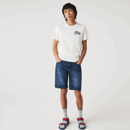 Men Lacoste V0ZN1644 Blue MK9 Slim Fit Stretch Cotton Denim Bermuda Shorts