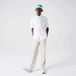 Men Lacoste V0ZN1646 White 001 Regular Fit Linen Shirt - Image 2