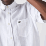 Men Lacoste V0ZN1646 White 001 Regular Fit Linen Shirt - Image 4